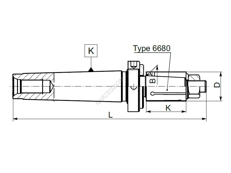 Rysunek techniczny: Trzpień z chw.Morse'a z tulejami rozprężnymi z regulacją: T.6610 MS4 33-38mm - KOLNO